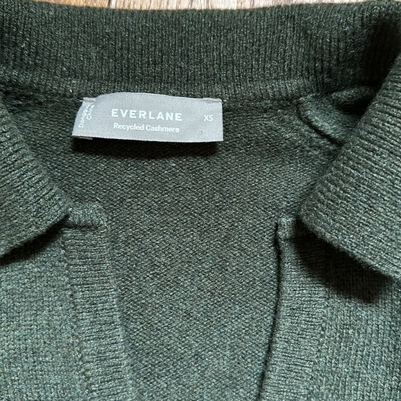 Everlane Cashmere Sweater Polo Top Vneck Collar Green XS - Picture 6 of 7